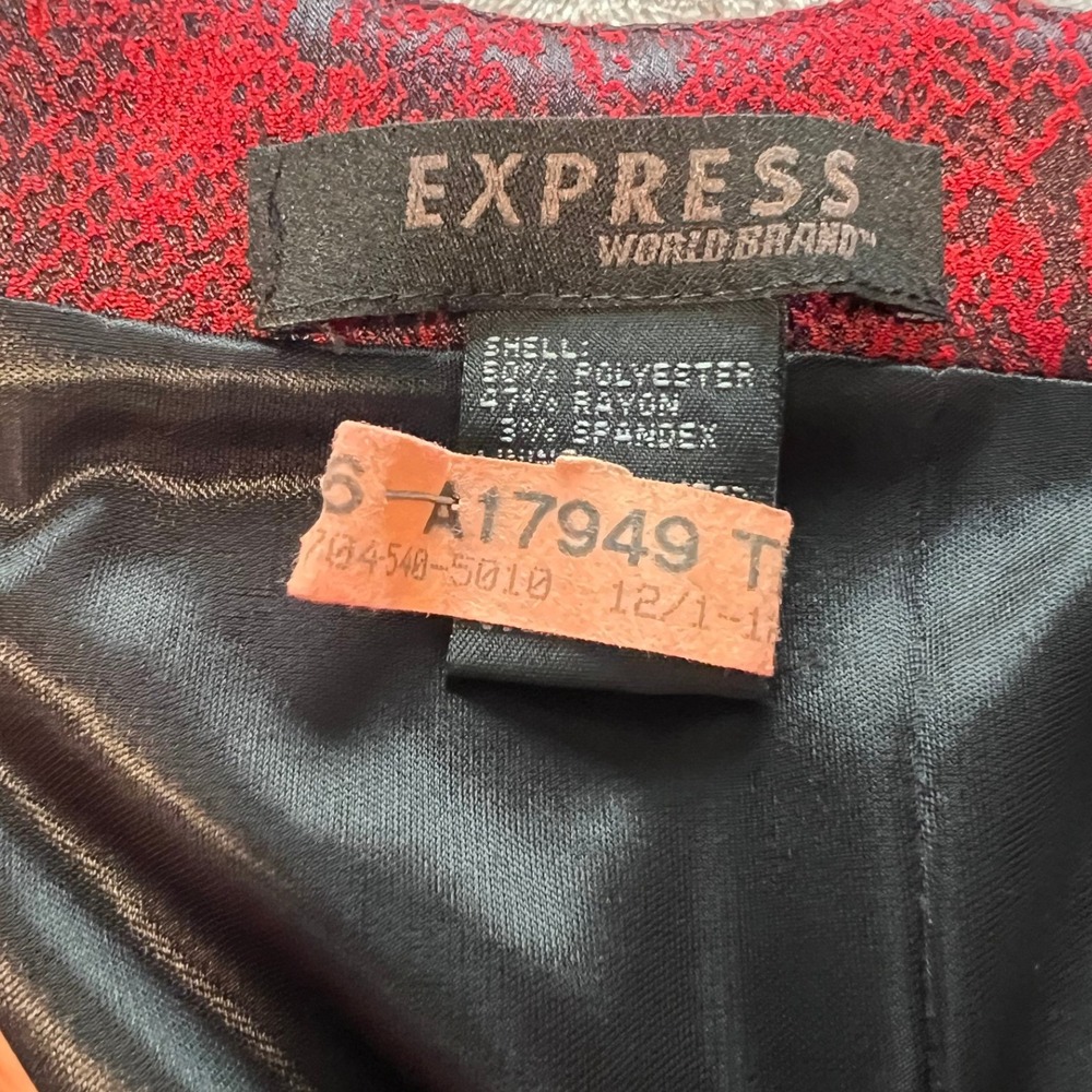 Express World Brand Red Black Snakeskin Print Spaghetti Strap Midi Dress Size 6 - Picture 11 of 11